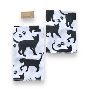 Fekete macska mintás zsebkendő vagy szalvéta szett - NoWaste - Artiroka design - otthon & életmód - konyhafelszerelés, tálalás - konyhai textil - szalvéta - Meska.hu
