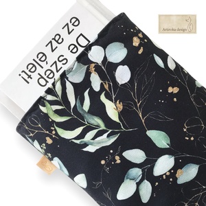  Eukaliptusz levelek mintás PRÉMIUM pamut KÖNYVTOK leheletnyi arany díszítéssel  - Artiroka design, Könyv & Zene, Könyvtok, Varrás, Hímzés, MESKA