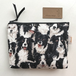 Border Collie kutya mintás, prémium pamut irattartó vagy tolltartó neszesszer, szemüvegtok - Artiroka design, Táska & Tok, Neszesszer, Varrás, Hímzés, MESKA