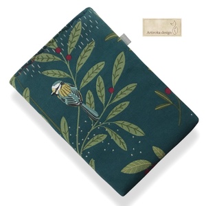 Kék cinege mintás, tavaszváró prémium textil KÖNYVTOK  - Artiroka design - könyv & zene - könyvtok - Meska.hu