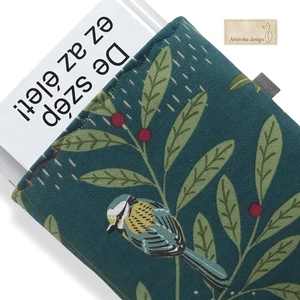 Kék cinege mintás, tavaszváró prémium textil KÖNYVTOK  - Artiroka design, Könyv & Zene, Könyvtok, Varrás, Hímzés, MESKA