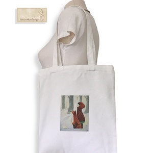 Kislány rókával -  egyedi fehér válltáska, shopper - Artiroka design - táska & tok - bevásárlás & shopper táska - shopper, textiltáska, szatyor - Meska.hu