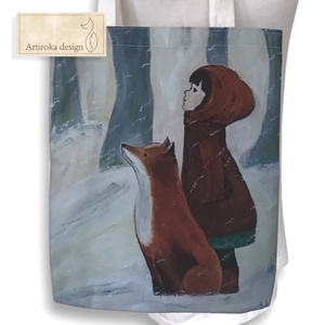 Kislány rókával mintás  válltáska, shopper - Artiroka design - Meska.hu