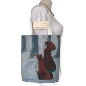 Kislány rókával mintás  válltáska, shopper - Artiroka design - táska & tok - bevásárlás & shopper táska - shopper, textiltáska, szatyor - Meska.hu