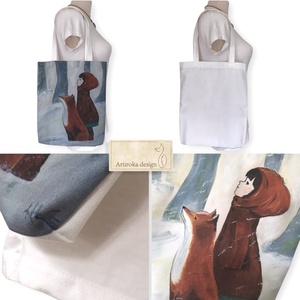 Kislány rókával mintás  válltáska, shopper - Artiroka design - táska & tok - bevásárlás & shopper táska - shopper, textiltáska, szatyor - Meska.hu