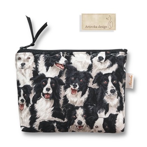 Border Collie kutya mintás, prémium pamut irattartó vagy tolltartó neszesszer, szemüvegtok - Artiroka design, Táska & Tok, Pénztárca & Más tok, Pénztárca, Női pénztárca, Varrás, Hímzés, MESKA