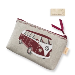 Retro Volkswagen busz mintás, irattartó pénztárca - bordó - Artiroka design, Táska & Tok, Pénztárca & Más tok, Pénztárca, Férfi pénztárca, Varrás, Hímzés, MESKA
