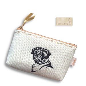 Mopsz kutya mintás, hímzett irattartó pénztárca  - Artiroka design , Táska & Tok, Pénztárca & Más tok, Kártyatartó & Irattartó, Varrás, Hímzés, MESKA