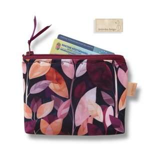 Bíbor levelek mintás VÍZÁLLÓ irattartó pénztárca  - Artiroka design - táska & tok - pénztárca & más tok - pénztárca - női pénztárca - Meska.hu