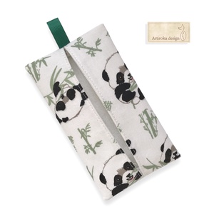 Panda mackó mintás pamut textil papírzsebkendő tartó -  Artiroka design - táska & tok - pénztárca & más tok - zsebkendőtartó tok - Meska.hu