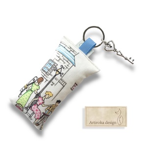 Párizsi vakáció -  prémium pamut kulcstartó vintage kulcs medállal  - Artiroka design, Táska & Tok, Kulcstartó & Táskadísz, Kulcstartó, Varrás, Ékszerkészítés, MESKA