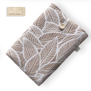 Bélelt KÖNYVTOK, bézs levelek mintával, gombos zárral  - Artiroka design - könyv & zene - könyvtok - Meska.hu