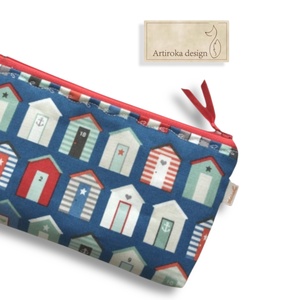 Tengerparti házikók mintás, egyedi tolltartó neszesszer, szemüvegtok vagy mobiltok - Artiroka design, Otthon & Életmód, Papír, írószer, Tolltartó & Ceruzatekercs, Varrás, MESKA