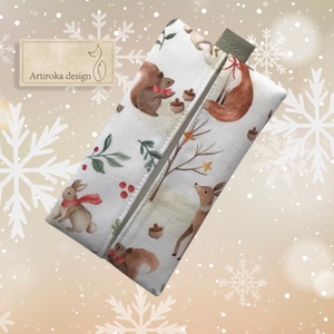 Erdei randevú - róka nyuszi, mókus és őzike mintás prémium papírzsebkendő tartó - Artiroka design - táska & tok - pénztárca & más tok - zsebkendőtartó tok - Meska.hu