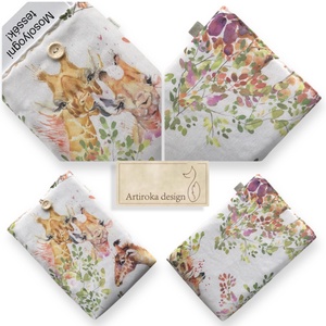 Bélelt KÖNYVTOK zsiráf család mintával, gombos zárral  - Artiroka design - könyv & zene - könyvtok - Meska.hu