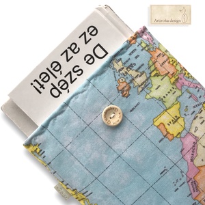 VILÁGJÁRÓ, térkép és földrészek mintás  könyvtok, gombos zárral - Artiroka design - Meska.hu