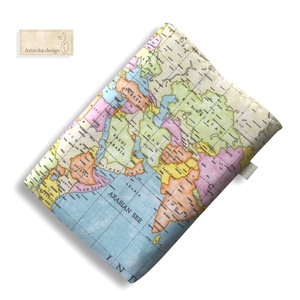 VILÁGJÁRÓ, térkép és földrészek mintás  könyvtok, gombos zárral - Artiroka design - könyv & zene - könyvtok - Meska.hu