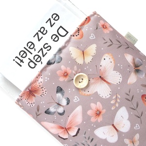 Bélelt, vízálló könyvtok, pillangó és virág mintás, gombos zárral  -  Artiroka design , Könyv & Zene, Könyvtok, Varrás, Hímzés, MESKA