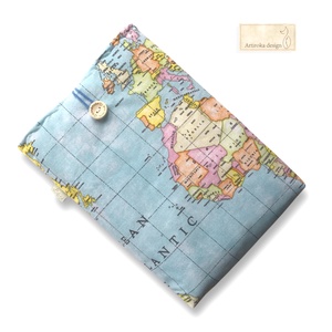 VILÁGJÁRÓ, térkép és földrészek mintás  könyvtok, gombos zárral - Artiroka design - könyv & zene - könyvtok - Meska.hu