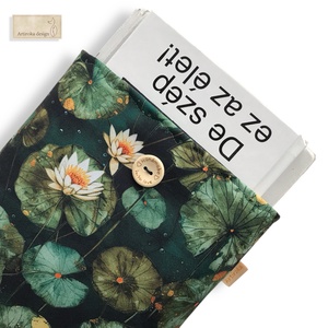 Bélelt, vízálló könyvtok, vízililiomok mintával, gombos zárral - Artiroka design - Meska.hu