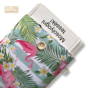 Flamingó madár és levelek mintás  KÖNYVTOK vidám színekben - Artiroka design - Meska.hu