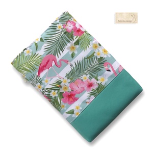 Flamingó madár és levelek mintás  KÖNYVTOK vidám színekben - Artiroka design - könyv & zene - könyvtok - Meska.hu