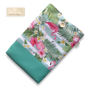 Flamingó madár és levelek mintás  KÖNYVTOK vidám színekben - Artiroka design - könyv & zene - könyvtok - Meska.hu