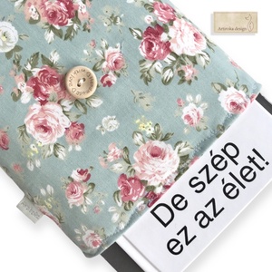 Türkiz alapon rózsa mintás prémium pamut KÖNYVTOK akár gombos zárral  -  Artiroka design , Könyv & Zene, Könyvtok, Varrás, Hímzés, MESKA