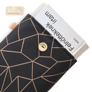 Bélelt könyvtok, vízálló textilből, geometria mintával fekete színben - Artiroka design - Meska.hu