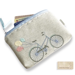 Hímzett bicikli mintás egyedi irattartó pénztárca - Artiroka design , Táska & Tok, Pénztárca & Más tok, Kártyatartó & Irattartó, Varrás, Hímzés, MESKA