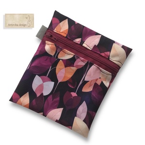 Vízálló egészségügyi betét tartó bíbor levelek mintával - Artiroka design - szépségápolás - intim higiénia - egészségügyi tartó - Meska.hu