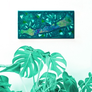 Balaton festmény / 28 x 14 cm / hologramos, művészi / mozaikos, mélyzöld, türkíz,  - művészet - festmény - festmény vegyes technika - Meska.hu