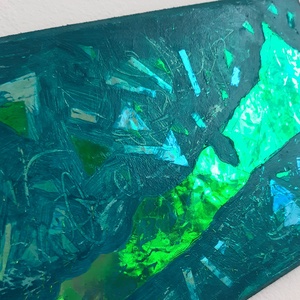 Balaton festmény / 28 x 14 cm / hologramos, művészi / mozaikos, mélyzöld, türkíz,  - művészet - festmény - festmény vegyes technika - Meska.hu