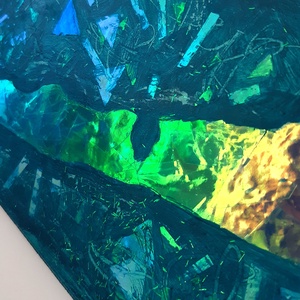 Balaton festmény / 28 x 14 cm / hologramos, művészi / mozaikos, mélyzöld, türkíz,  - művészet - festmény - festmény vegyes technika - Meska.hu