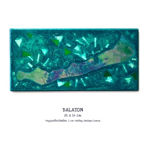Balaton festmény / 28 x 14 cm / hologramos, művészi / mozaikos, mélyzöld, türkíz,  - művészet - festmény - festmény vegyes technika - Meska.hu
