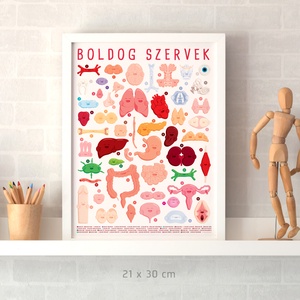 PLAKÁT A4/A3 - Boldog Szervek, 50 karakteres, keretezett / egészség, rendelőbe, otthonra - Meska.hu