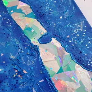 Balaton - 58 x 25 cm / hologram papírokkal / egyedi műalkotás - művészet - festmény - festmény vegyes technika - Meska.hu