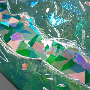 Balaton - 58 x 25 cm / hologram papírokkal / egyedi műalkotás - művészet - festmény - festmény vegyes technika - Meska.hu