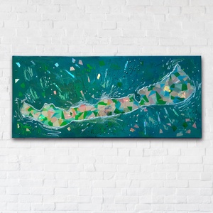 Balaton - 58 x 25 cm / hologram papírokkal / egyedi műalkotás - Meska.hu