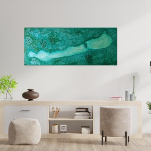 Balatoni Borok festmény - 100x40cm / borvidék, balaton, szőlős, kéktúra, egyedi alkotás - művészet - festmény - festmény vegyes technika - Meska.hu