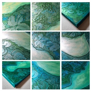 Balatoni Borok festmény - 100x40cm / borvidék, balaton, szőlős, kéktúra, egyedi alkotás - művészet - festmény - festmény vegyes technika - Meska.hu