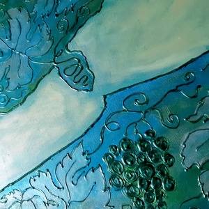 Balatoni Borok festmény - 100x40cm / borvidék, balaton, szőlős, kéktúra, egyedi alkotás - művészet - festmény - festmény vegyes technika - Meska.hu