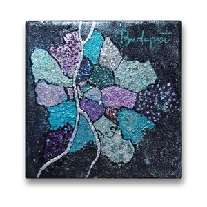 Budapest kerületek 15x15cm festmény / vászonra, csillogó, tarka, dekoráció, kép - művészet - festmény - festmény vegyes technika - Meska.hu