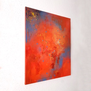 KUTATÁS - 50x60cm - absztrakt festmény - narancs, kék - művészet - festmény - festmény vegyes technika - Meska.hu