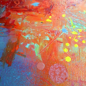 KUTATÁS - 50x60cm - absztrakt festmény - narancs, kék - művészet - festmény - festmény vegyes technika - Meska.hu
