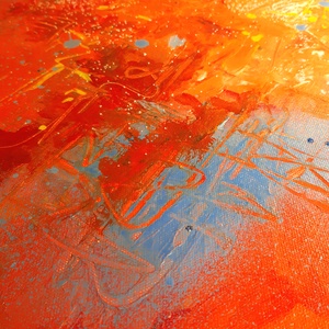 KUTATÁS - 50x60cm - absztrakt festmény - narancs, kék - művészet - festmény - festmény vegyes technika - Meska.hu