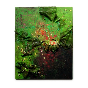 Piros Virág - 40x50cm - absztrakt festmény - zöld, piros, fekete színben, Művészet, Festmény, Festmény vegyes technika, Festészet, MESKA