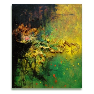 Sárga Tulipán - 50x60cm - absztrakt festmény - zöld, sárga, fekete színben, Művészet, Festmény, Festmény vegyes technika, Festészet, MESKA