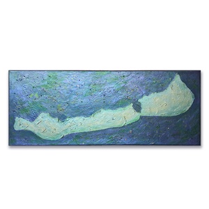 Balaton - 50x20cm festmény - kékes zöldes lilás csillogó egyedi dekoráció nyaralóba falra irodába  - Meska.hu