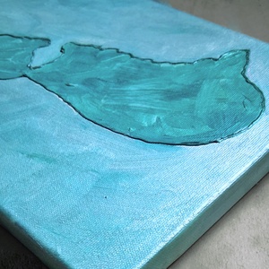 50x20cm Balaton sziluett vászonkép festmény türkiz - művészet - festmény - festmény vegyes technika - Meska.hu